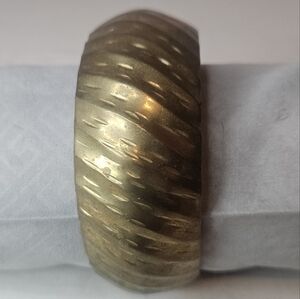 Vintage 1970s Wide Textured Brass Bangle India EUC Statement Boho Bracelet